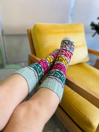 Handmade boho knit wool - wool, socks